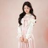 Gentle wind off-the-shoulder dress women's autumn light pink sweet bow lace-up waist cute long dress tide