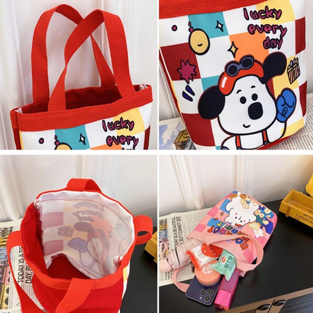 Cartoon Printed Graffiti Bucket Bag Lovely Cylinder Students Carry Lunch Bag Canvas Women Handbag