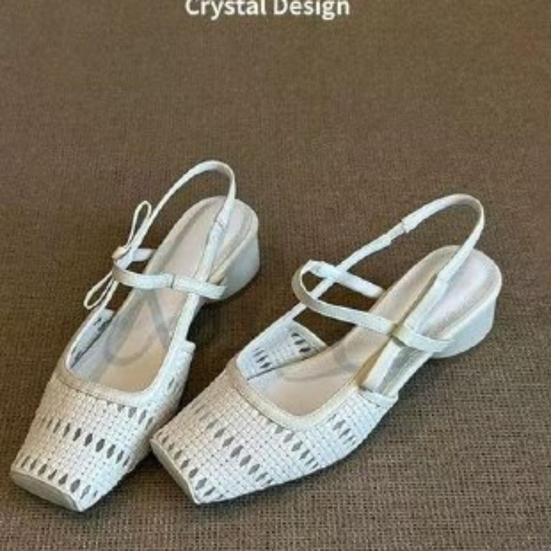 Fashion Resort-style Handmade Mary Jane Semi-flip-flops 2025 New Bow One-button Toe Sandals