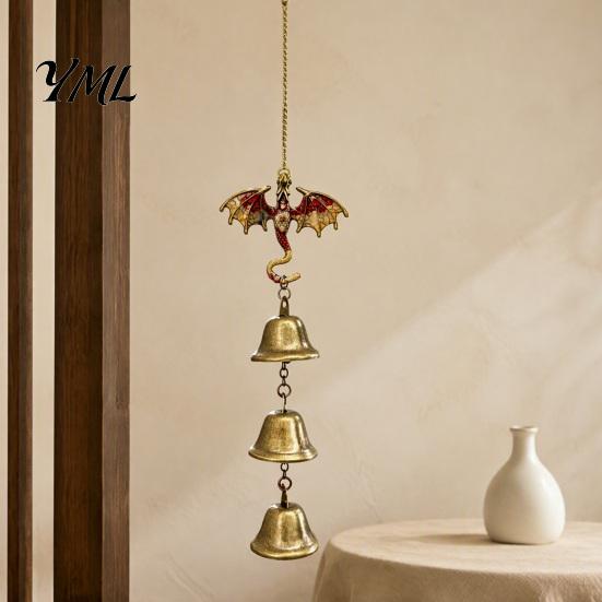 Exquisite Alloy Craft Retro Dragon Hanging Bells, Metal Flying Wind Chime, Rustic Decorative Wall Ornament Fantasy Outdoor Garden for Patio Porch Yard