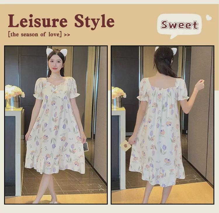 Women's Sweet Fairy Style Cloud Cotton Nightdress with Chest Pads