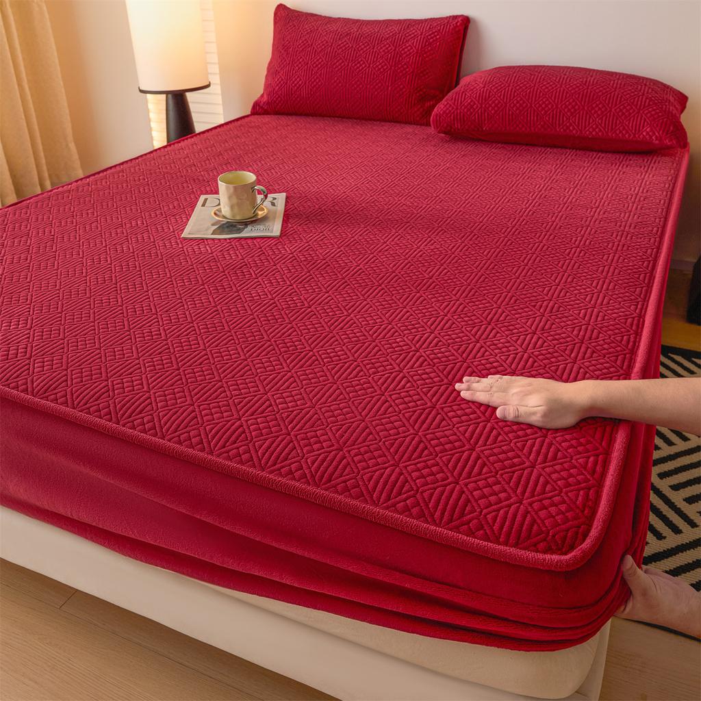 Class A Milk Velvet Quilted Bed Sheet Single Piece Thickened Anti-slip Bed Cover Mattress Protective Cover Bedding Set