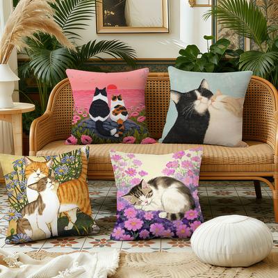 Fashion Kawaii Cat Flower Cushion Cover Pillow Case Plush Fabric Soft Double Sided Print Sofa Cushion Cover Throw Pillow Covers