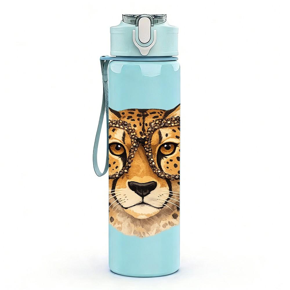 1PC Realistic Leopard Wild Animal Print 750ml Color Plastic Sports Water Bottle Leakproof Flip Straw Lid Suitable for Sports Office Home Use