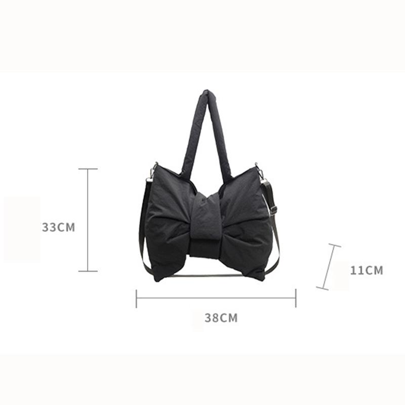Nylon Puffer Shoulder Bag Women Bowknot Tote Bag Adjustable Strap Female Handbags Purse Causal Crossbody Messenger Bag