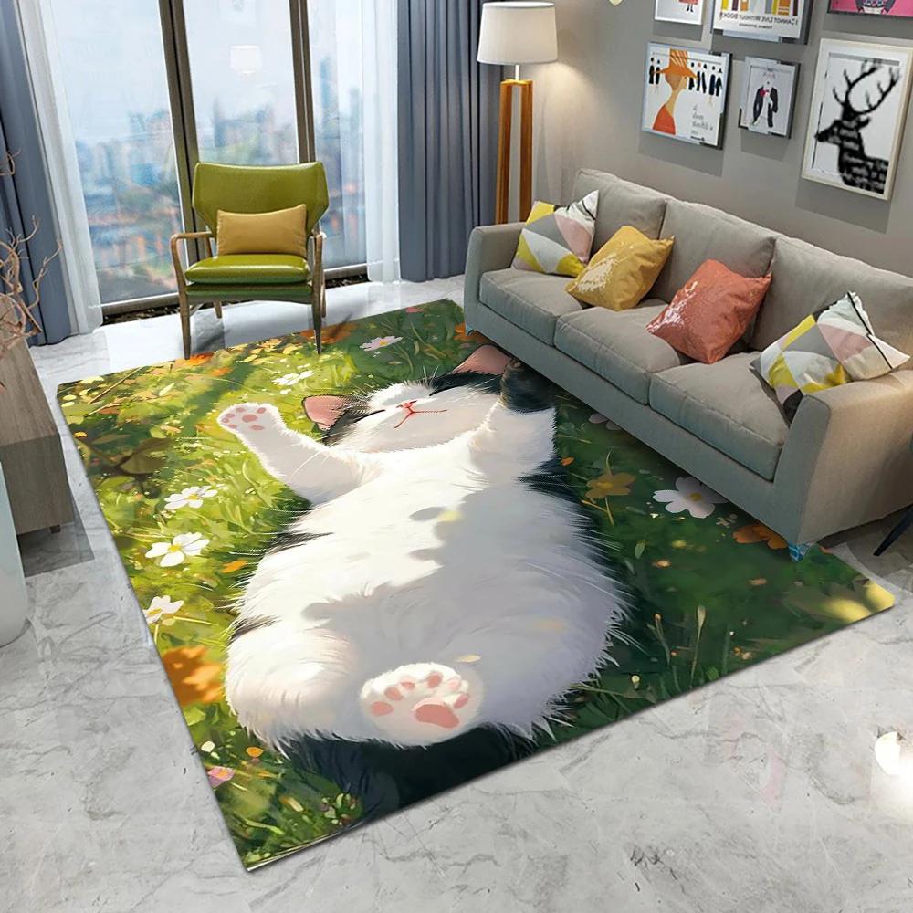 Cute Kitten Carpet Cartoon Living Room Bedroom Kitchen Sofa Entrance Rug Non-slip Washable Home Beautiful Cute Girl Decor Mat