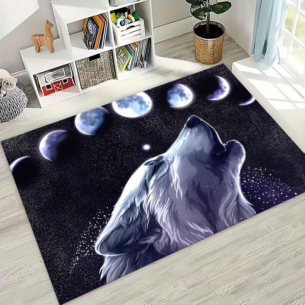 Norse Mythology Fenrir Wolf Beast Cartoon Rug for Bedroom Living Room Sofa Home Doormat Decor, Large Kid Play Non-slip Floor Mat