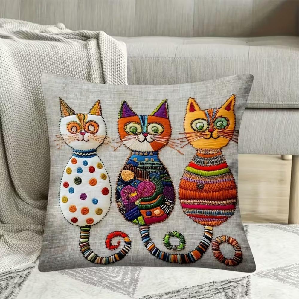 Sofa Pillow Pillowcase Skin-friendly Short Plush Cute Animal Cat Pillow Cover Living Room Cushion Cover Without Core