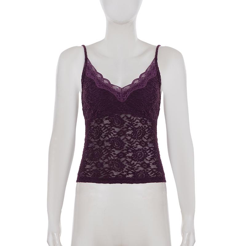 Purple V-neck Lace Patchwork Slim Camisole for Summer 2026