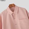 INCERUN Oversized Men Lapel Neck Buttons Up Casual Long Sleeve Crop Shirts