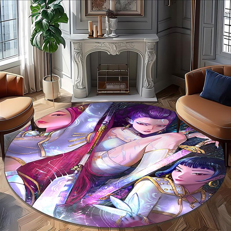 1pc KPop Demon Hunters28 Print Round Carpet Chair Round Carpet Suitable for Bedroom Living Room Home Decorative Carpet
