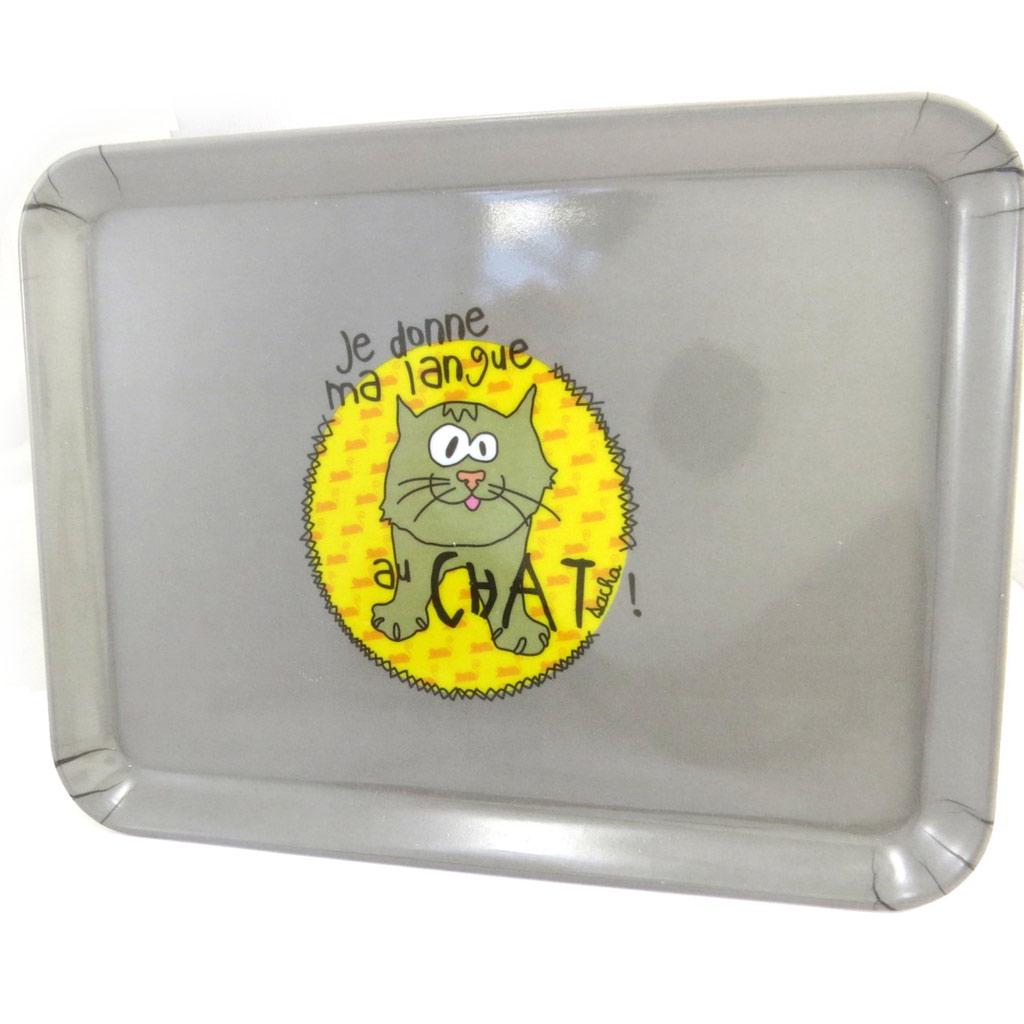 Les Trésors De Lily [M3370] - Small Tray 'I Give My Tongue To the Cat! ' Gray - 24x18 Cm