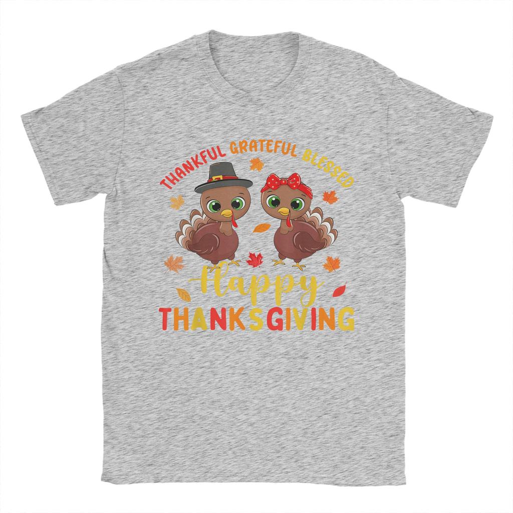 Thankful Grateful Blessed Thanksgiving Turkey TShirts for Men  Funny Pure Cotton Tees O Neck Short Sleeve T Shirt 6XL Tops