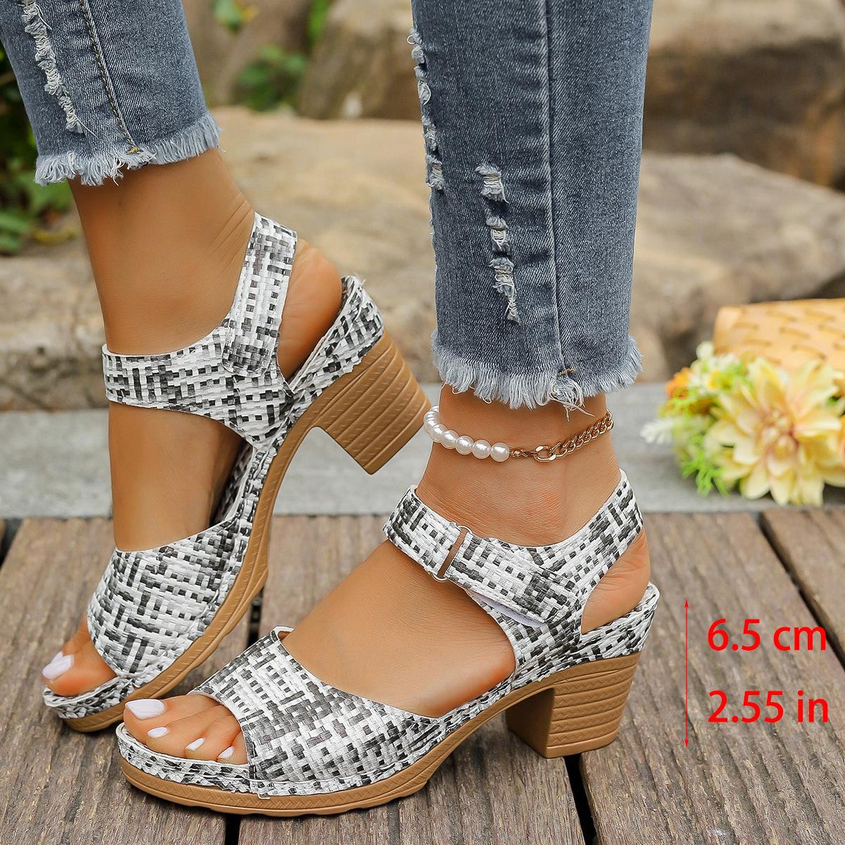 

Large size thick high-heeled sandals for women in the summer of 2025, the new TEUM explosion, light outer sandals for women 43 чёрный