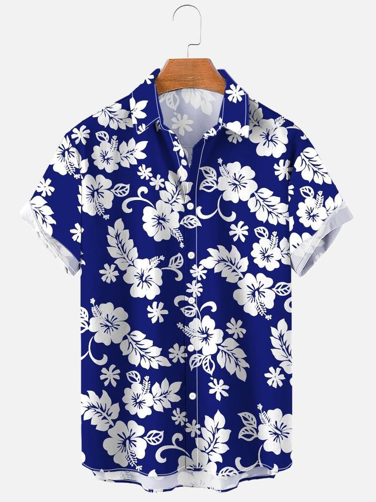 Men's casual shirt plant printed summer clothing Hawaiian short sleeved 2026 medieval vintage beach vacation top