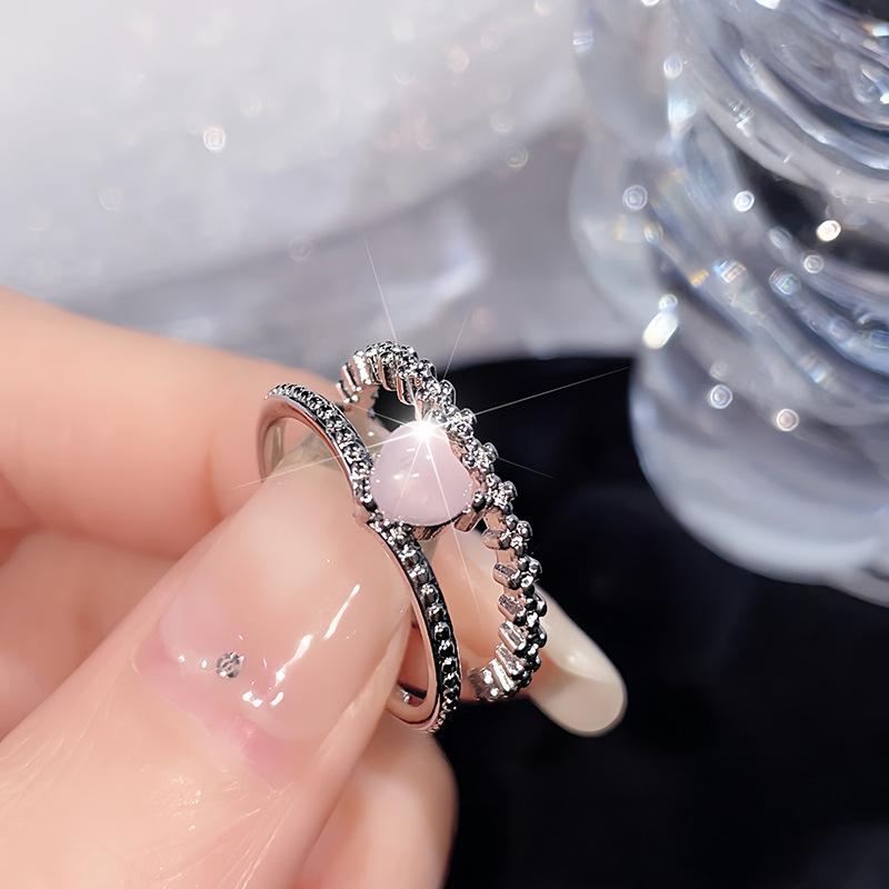 Niche Design Double-Layer Pink Love Open Ring Set Stacked Ring Personalized Women'S Fashion High-End Jewelry