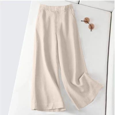 Womens Wide Leg Pants Elastic Waist Straight Leg Pants Solid Color Floor Length Long Pants