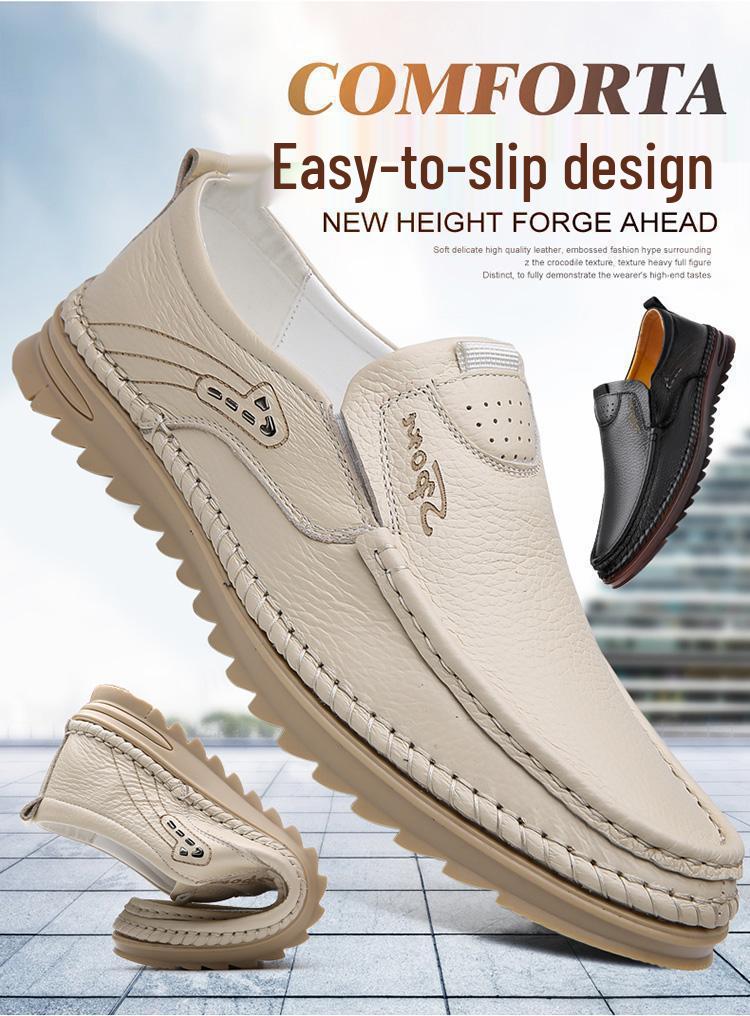 Men's Lightweight British Style Leather Slip-On Shoes - Versatile, Casual, Comfortable