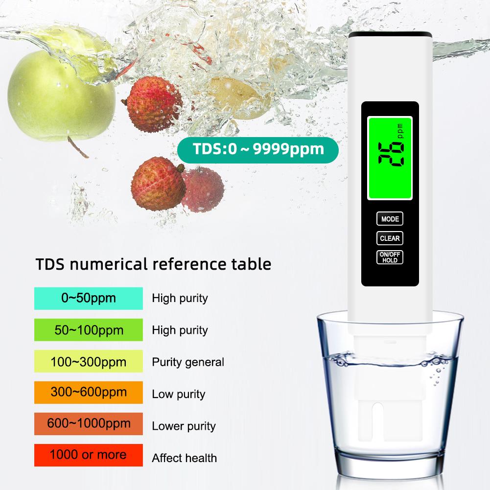 4 in 1 TDS Meter Digital Water PH Meter 0-9990PPM High Precision Digital Water Quality Tester Aquarium Swimming Pool PH Tester