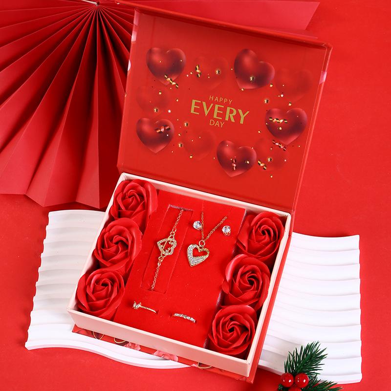 Valentine's Day Mother's Day Women's Day Light Luxury Business Gift Set Necklace Earrings Ring Bracelet Mom