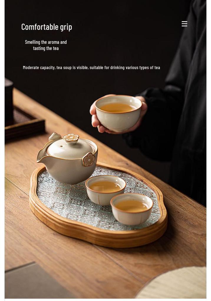 Portable Ru Kiln Kung Fu Tea Set: One Pot, Three Quick-Brew Cups, Perfect for Corporate Gifts