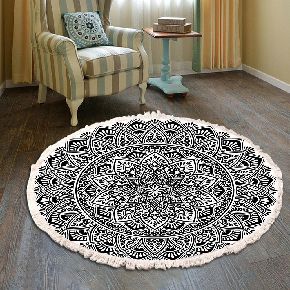 Nordic Round Carpets Bohemia Ethnic Tassel Yellow Mandala Carpet Living Room Cotton Linen Big Rugs Modern Classic 120cm Mats