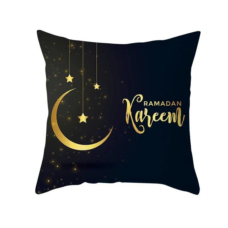 Golden Ramadan Eid Mubarak Moon Mosque Decorative Cushion Cover Islamic Pillow Cover for Sofa Home Car Decoration