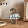 Lifelike Highland Cow Decor Desktop Ornament, Heartwarming Animal Figurine, Resin Farmhouse Home Statue with Confession Sign for Office