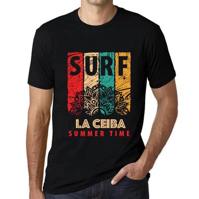 Herren Vintage T-Shirt Grafik T-Shirt Surf Summer Time LA CEIBA Deep Black