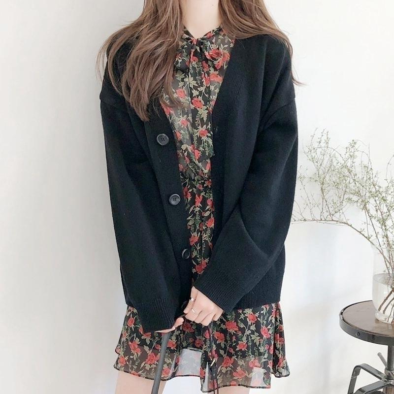 Women s Pure-color Knitted Cardigan Sweater Jacket XL чёрный