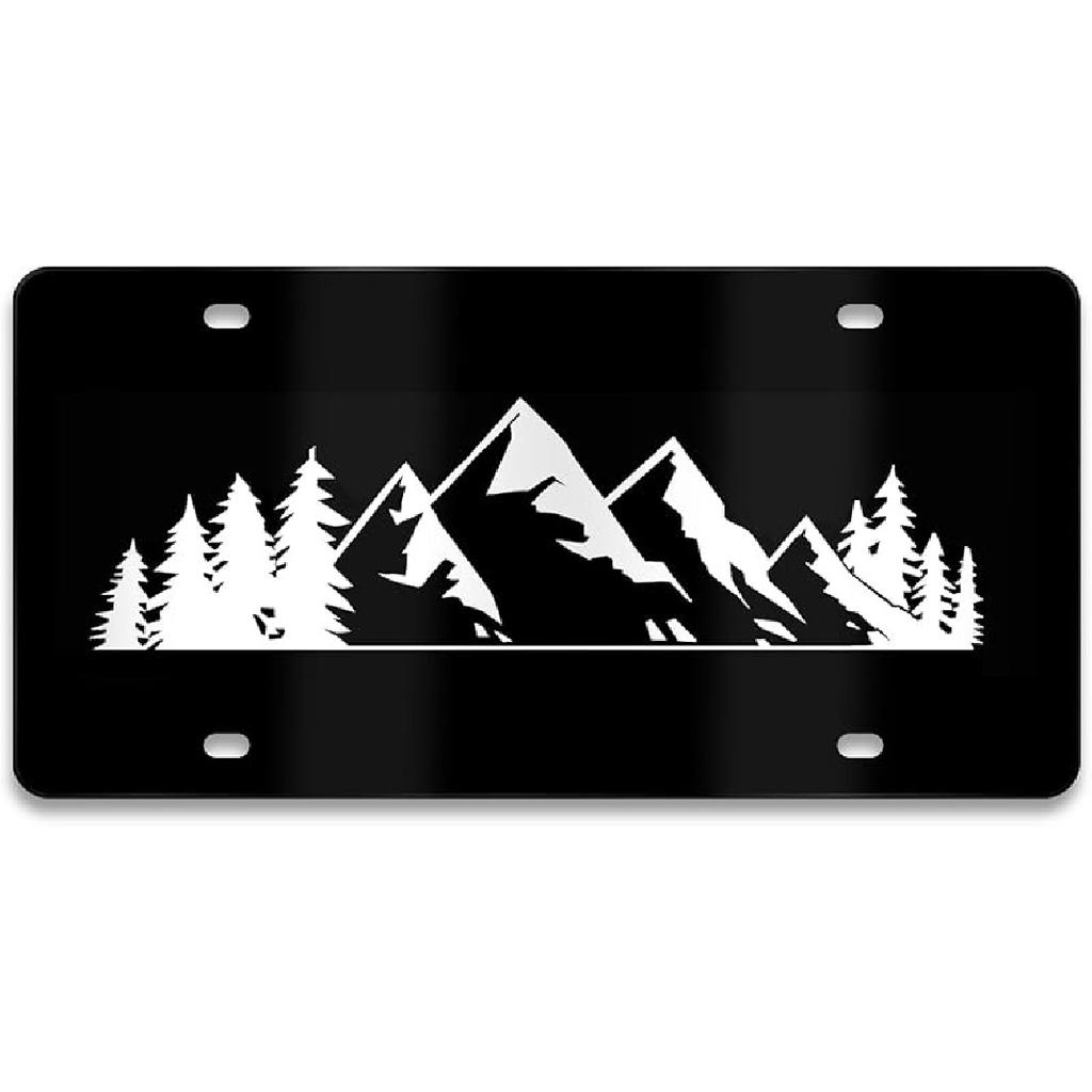 Mountain License Plate Mounta Front License Plate Peak Aluminum Decorative Licenses Plates, Natural Novelty Vanity Tag Black Car Plates, Car Tag With
