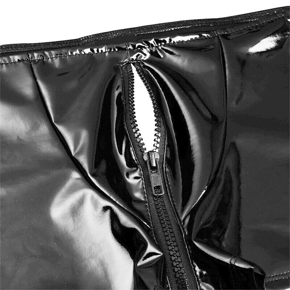 Mens PVC Zip Pouch Backless Briefs Wet Look Lingerie Trunks Shorts Gay Male Funny Open Back Jockstrap Open Butt Panties
