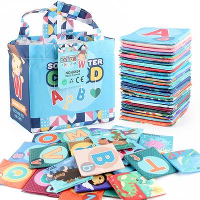 26 Buchstaben, doppelseitige Stoffkarten, weiche Lernkarten für Babys, mit Aufbewahrungstasche, Baby-Früherziehung, Aufklärungsspielzeug, waschbar