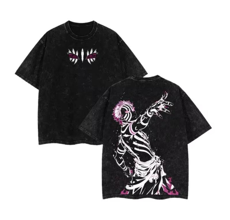 Japan Anime Demon Slayer Printed Tshirt Mens and Womens Washed Tshirt High Quality Vintage Cotton Tshirt YK Tops