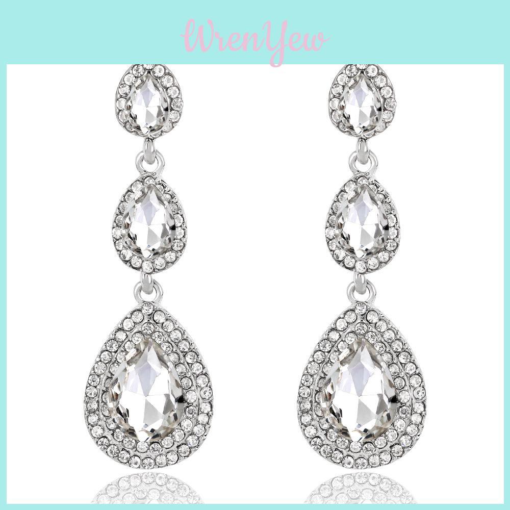 Elegant Crystal Flower Drop Earrings For Bridal Wedding Party Jewelry