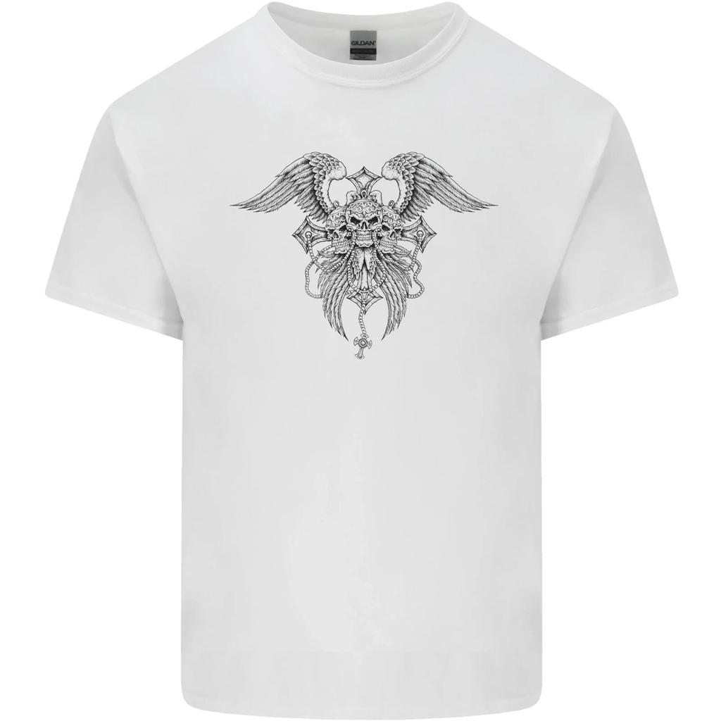 Cross Skull Wings Gothic Biker Heavy Metal Kids T-Shirt Childrens