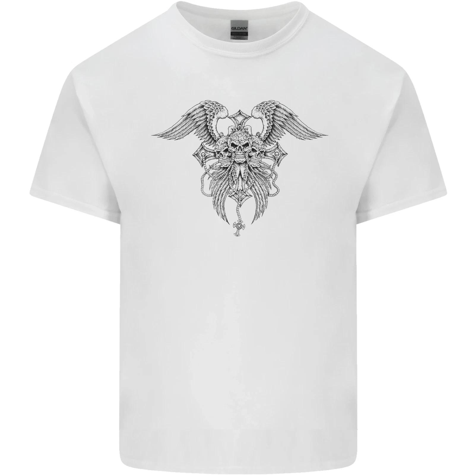 Cross Skull Wings Gothic Biker Heavy Metal Kids T-Shirt Childrens 2XL