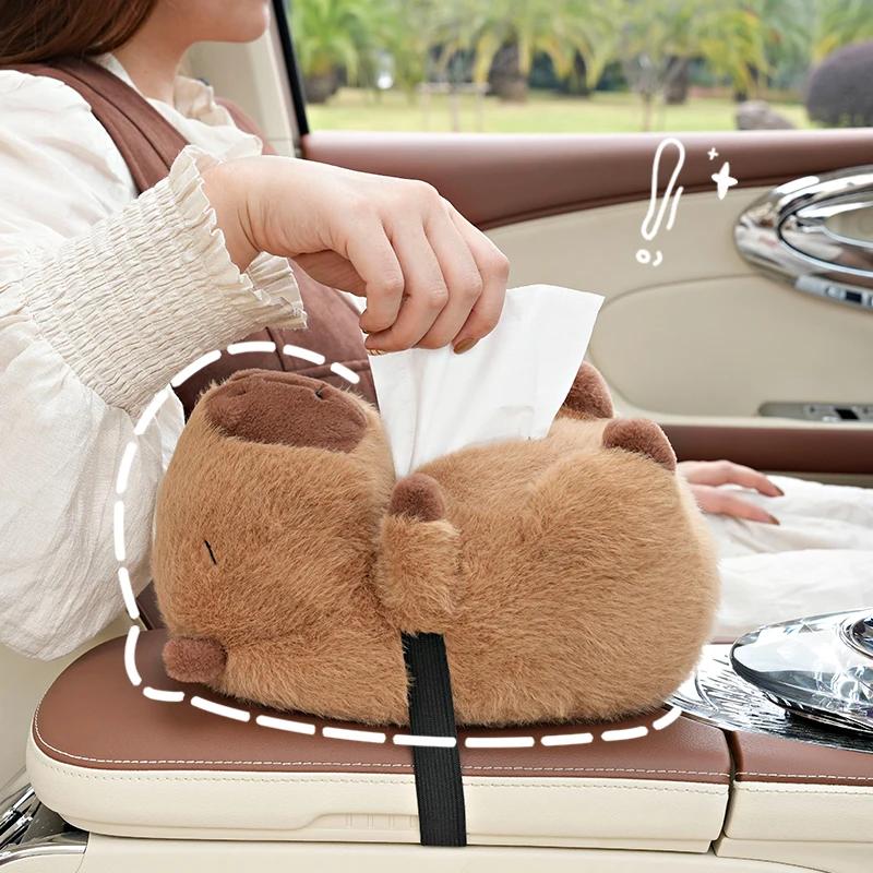 Car Tissue Boxes Capybara Plush Accessories Car Backseat Hanging Tissue Bag Box Plush Holder Cover Auto Toys Interior Decoration