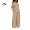 Solid Color Matching Sets Women Sweatshirt Pants 2-Piece Set, Off Shoulder Long Sleeve Top & Lounge Set Wide Leg Trousers, for Spring Autumn Two