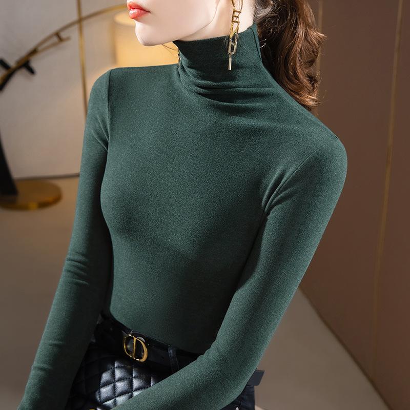 High Neck Undercoat Women's Double Sided Brushed Long Sleeve T-Shirt Warm Keeping Top Elegant and Comfortable Women's T-Shirt