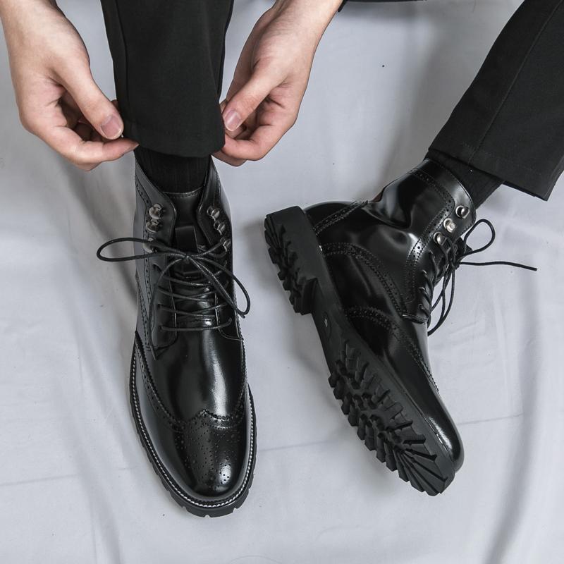 

Зима Новая Мода Кожаные Ботинки На Шнуровке Ботильоны Заостренный Носок Повседневные Мотоциклетные Ботинки Роскошные Дизайнерские Броги Обувь 39 чёрный