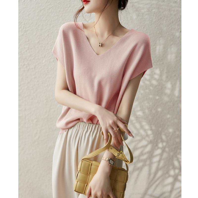 Summer New Thin Fashion Bat Sleeve Casual Loose Knitted Shirt Women Solid Elegant Ice Silk Blouse Women Simple Slim Office Ladies Shirts Tops 26633