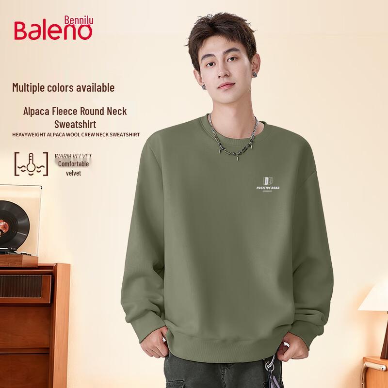 Baleno Men's Winter Fleece Lined Letter Graphic Round Neck Sweatshirt