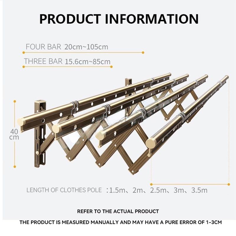 Balcony Retractable Laundry Rack Aluminum Alloy Thickened Laundry Drying Rack Outdoor Push-pull Flodable Clothes Rod