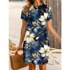 Creative Retro Colorful Flowers Patterns Women Mini Dresses Summer Short Sleeve Printed Plus Size Casual Comfortable Soft Dress