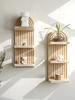 1Pc Boho 3-tier Wooden Wall Mounted Shelves - Arch Shelf Storage Organizer Display ,Natural Wood Floating Shelves for Home Decor
