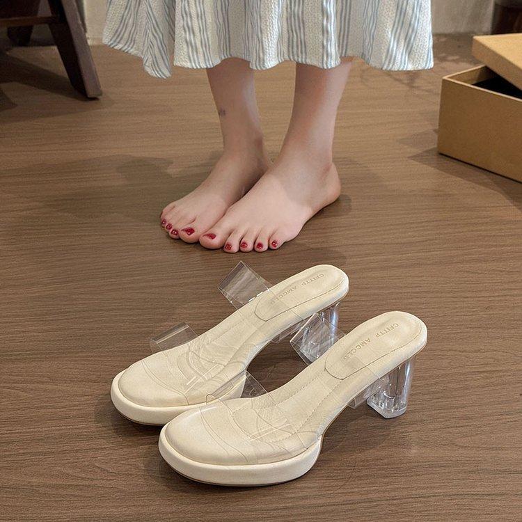 

Thick-soled waterproof table, transparent thick-heeled cool slippers with crystal heels, high-heeled sandals for women s summer wear 39