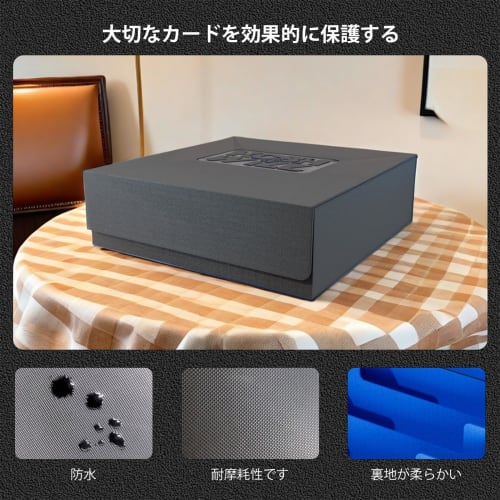 HCSH&WILL Deck Case, Trading Card Case, PU Leather, Holds 3000+ Trading Cards, Large Capacity, 4 Compartments, 24 Divider Labels (Black with Blue Inte