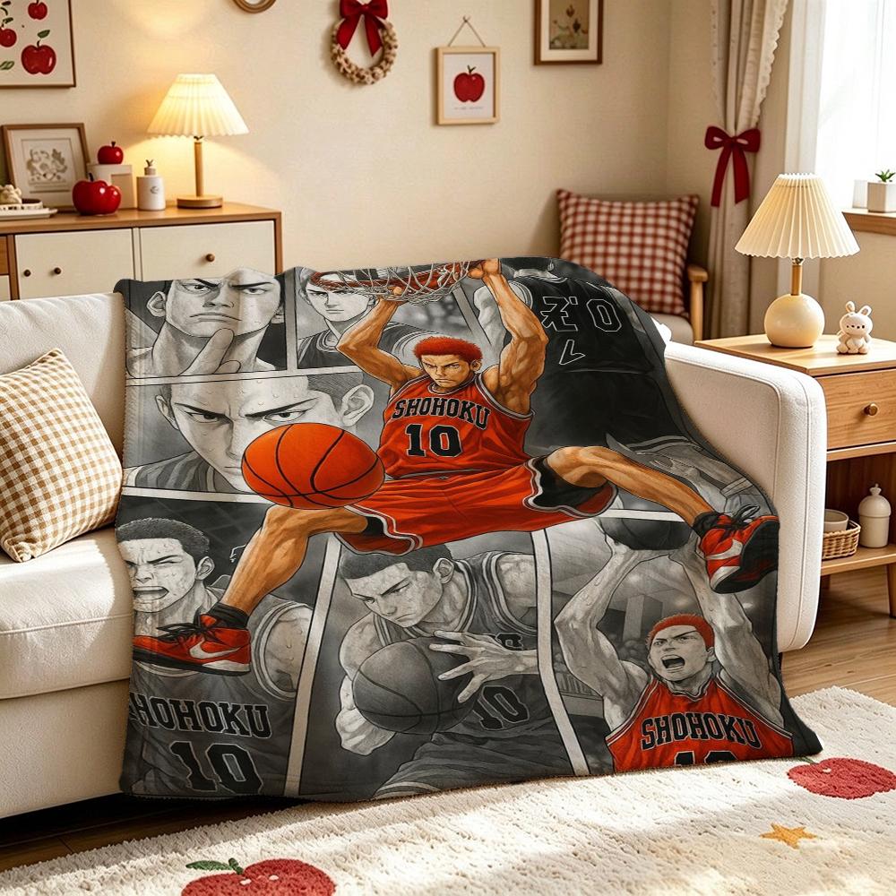 Slam Dunk Anime Basketball Heroes Pattern Flannel Blanket Machine Washable Fleece Blanket For Camping Picnic Home Party Decor New Year Gift