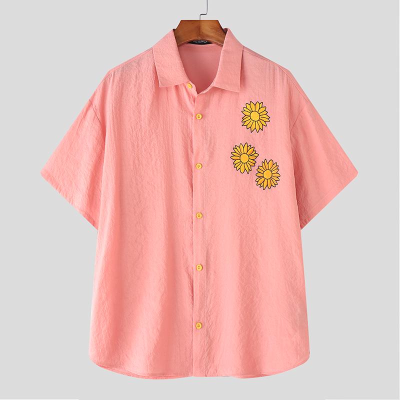 

INCERUN Oversized Men Lapel Neck Short Sleeve Buttons Up Floral Printing Casual Shirts XL